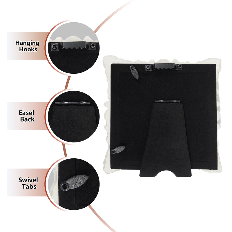 Distressed White Square Picture Frame 4x4, Rustic Hand-Painted Floral Frame for Tabletop or Wall Display