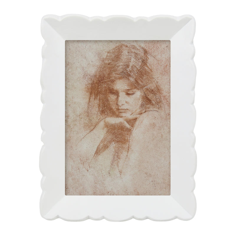 4x6 Picture Frame Wall and Tabletop Display, Hand Painted White Photo Frame with Carved Scalloped Edge Design