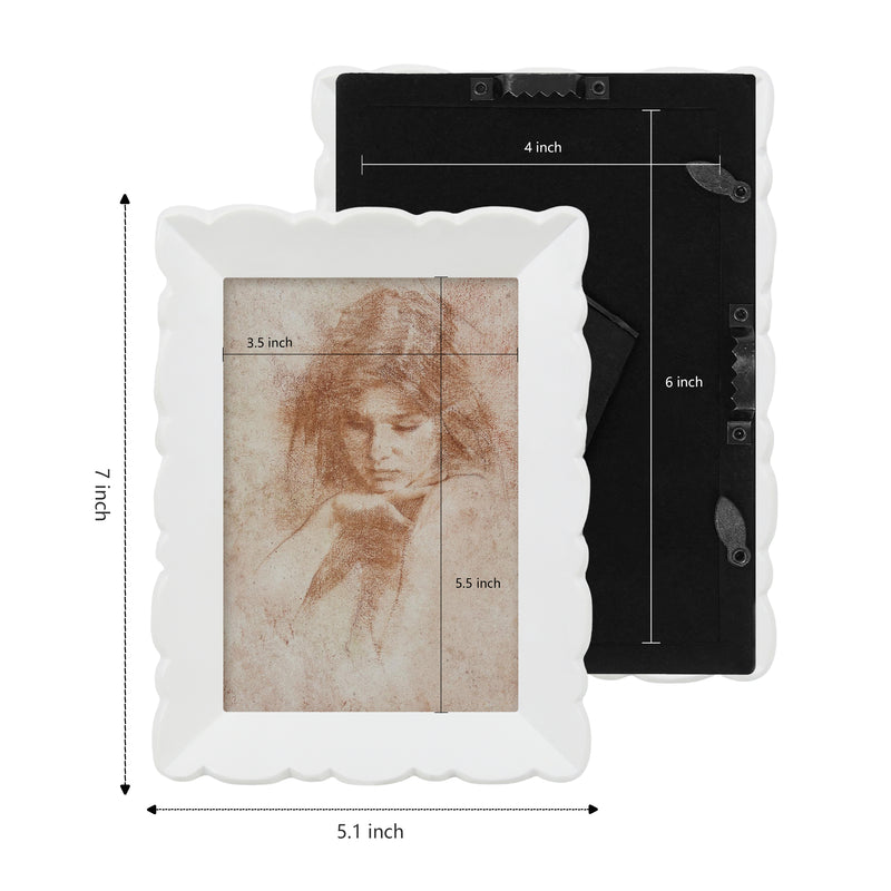 4x6 Picture Frame Wall and Tabletop Display, Hand Painted White Photo Frame with Carved Scalloped Edge Design