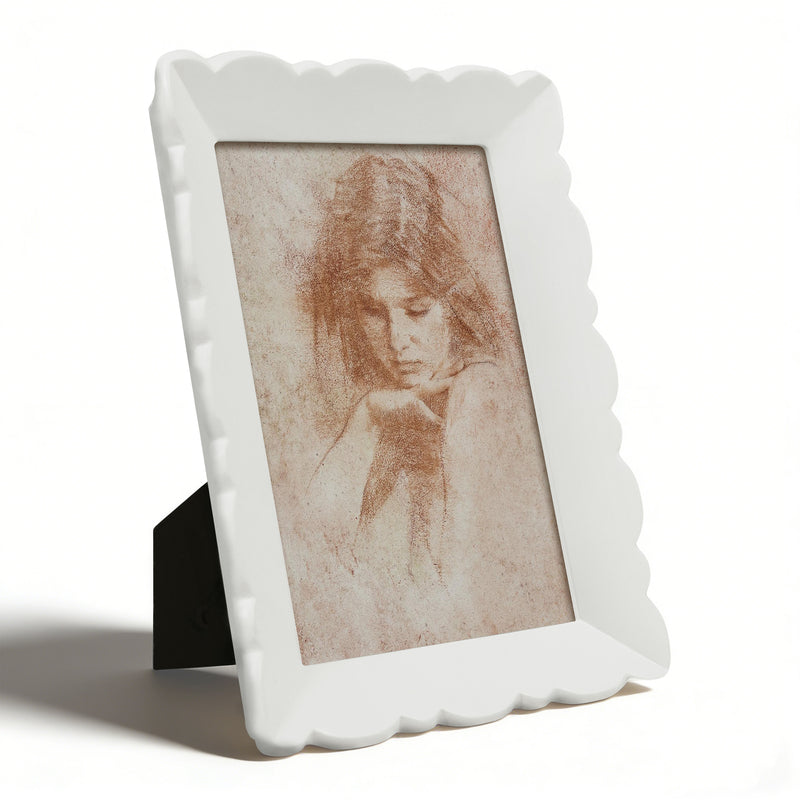 4x6 Picture Frame Wall and Tabletop Display, Hand Painted White Photo Frame with Carved Scalloped Edge Design