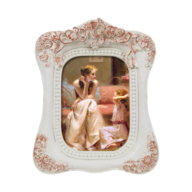 Distressed White Small Picture Frame 2.5x3.5, Hand Crafted Rose Design Rustic Frames for Wall or Tabletop