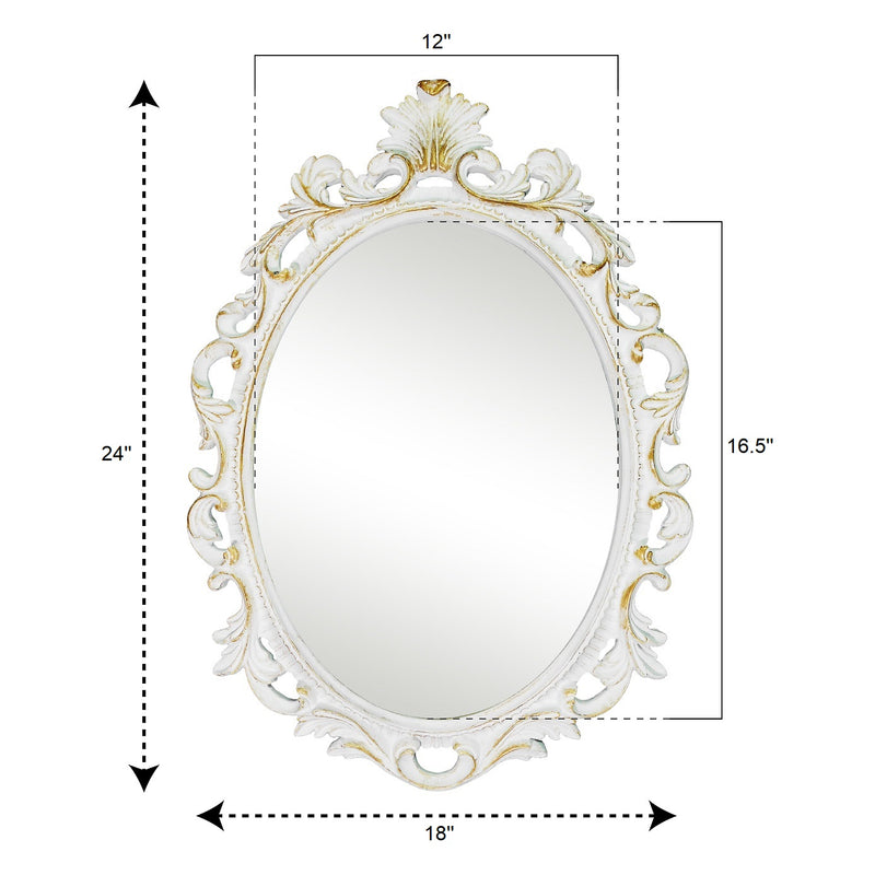 Vintage Oval Mirrors with Scroll Design for Walls Entryways Living Dressing Room Bedroom, Rustic White Vanity Mirror