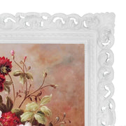 White 4x6 / 5x7 vintage picture frame with scalloped border and floral design for wall and tabletop display, hand-painted