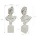Two classical busts with dimensions indicated on a white background.