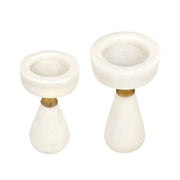 White pillar candle holders with sparkling accents forfor centerpieces, mantels, weddings, or gifts.