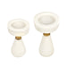 White pillar candle holders with sparkling accents forfor centerpieces, mantels, weddings, or gifts.