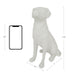 White dog-shaped phone holder with dimensions on a white background.