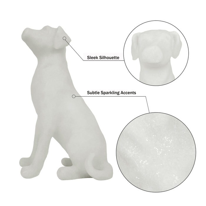 White dog figurine with detailed features on a white background.