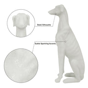 White dog statue with detailed features on a white background.