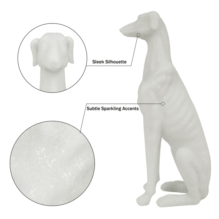 White dog statue with detailed features on a white background.