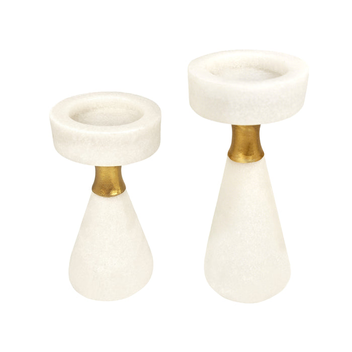White pillar candle holders with sparkling accents forfor centerpieces, mantels, weddings, or gifts.