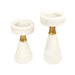 White pillar candle holders with sparkling accents forfor centerpieces, mantels, weddings, or gifts.