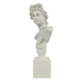 White marble Apollo bust of a classical figure on a white background.
