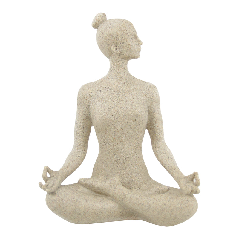 Yoga Lady Sculpture, Beige Meditation Yoga Statues for Shelf Table Mantel Decor, Decorative Pieces for Zen Garden Yoga Studio, 9.5 inch Tall