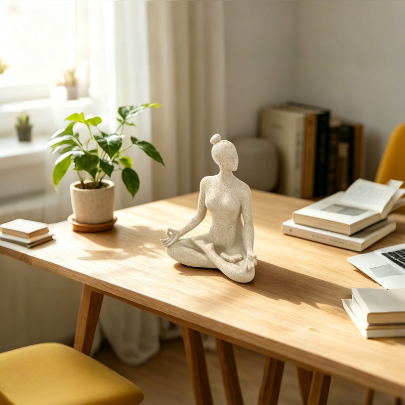 Yoga Lady Sculpture, Beige Meditation Yoga Statues for Shelf Table Mantel Decor, Decorative Pieces for Zen Garden Yoga Studio, 9.5 inch Tall