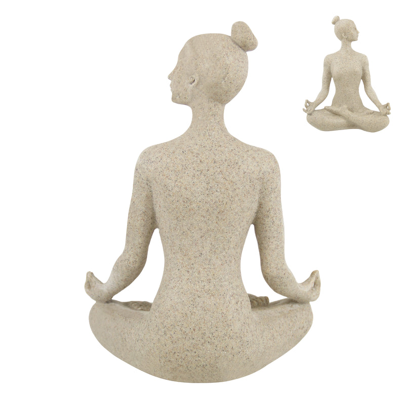 Yoga Lady Sculpture, Beige Meditation Yoga Statues for Shelf Table Mantel Decor, Decorative Pieces for Zen Garden Yoga Studio, 9.5 inch Tall
