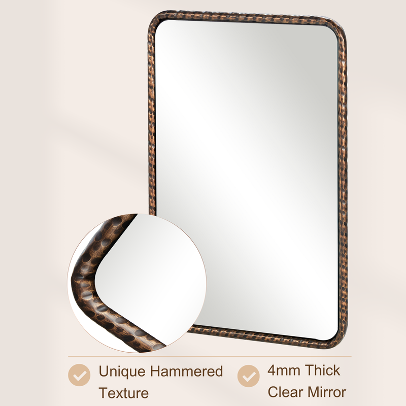 Bronze Wall Mirror 20x28 Inch, Rectangle Bathroom Vanity Mirror with Hammered Texture