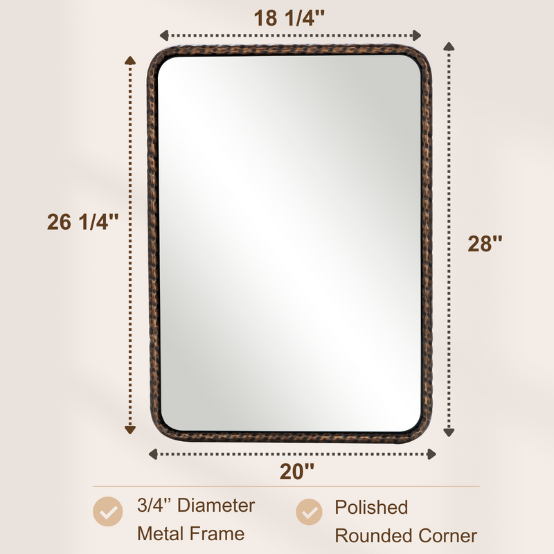 Bronze Wall Mirror 20x28 Inch, Rectangle Bathroom Vanity Mirror with Hammered Texture