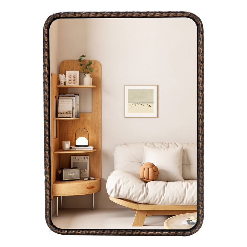 Bronze Wall Mirror 20x28 Inch, Rectangle Bathroom Vanity Mirror with Hammered Texture