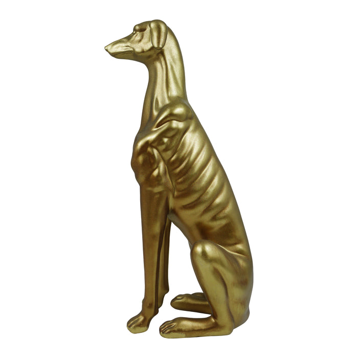 Gold classic dog statue on a white background.
