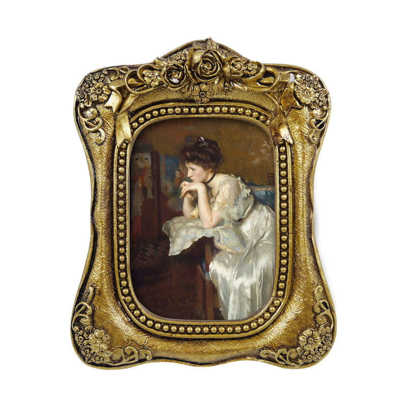 Vintage Gold Picture Frame 2.5x3.5, Hand-Painted Small Frames for Tabletop or Wall Display
