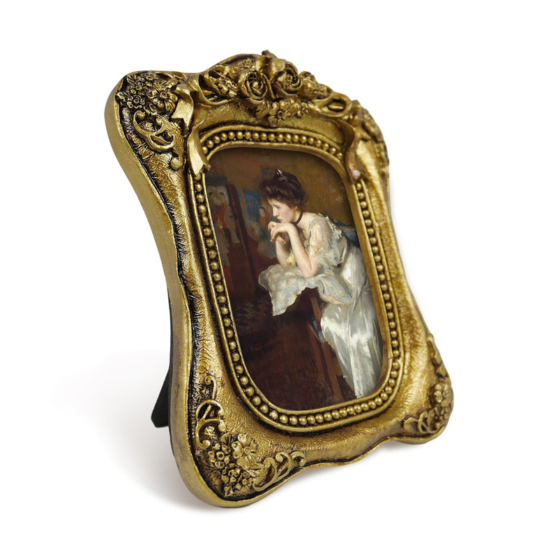 Small Wallet Sized Picture Frame 2.5x3.5, Hand Crafted Rose Design Rustic Frames for Wall or Tabletop