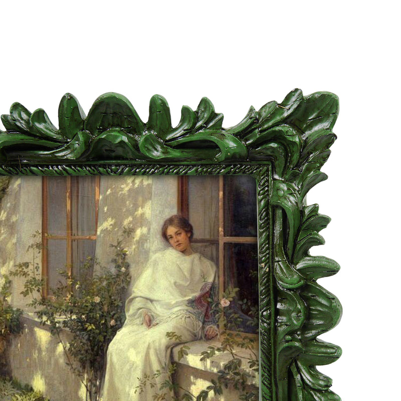 Dark Green Square Picture Frame 4x4, Hand-Painted Floral Border Frame for Home Decor and Gifting