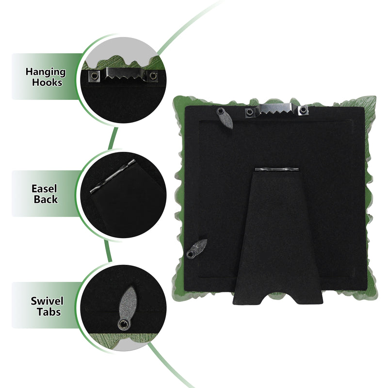 Dark Green Square Picture Frame 4x4, Hand-Painted Floral Border Frame for Home Decor and Gifting