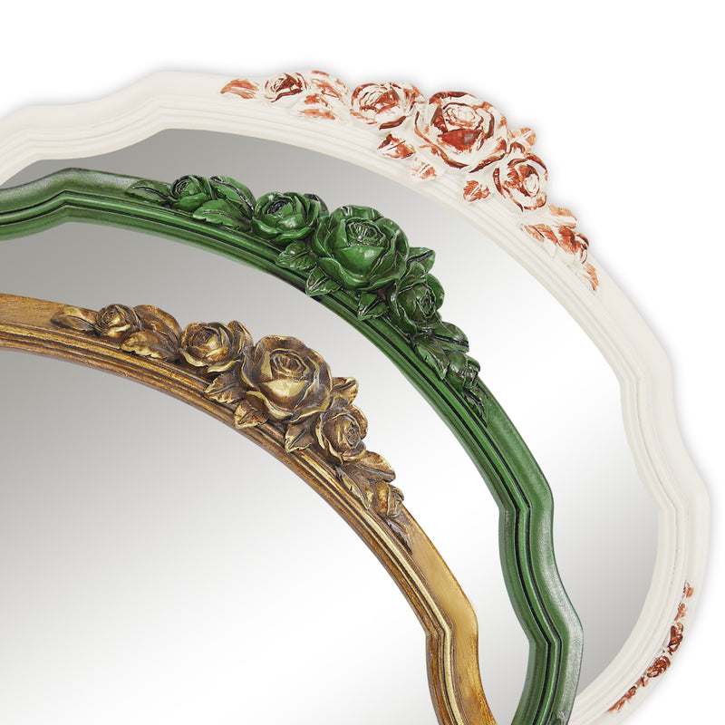 Decorative Mirrors with Rose Floral Carvings for Wall, Shabby Chic White Vanity Mirror for Bedroom Living Room Wedding Décor