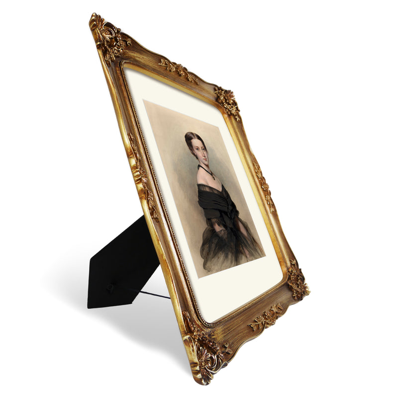 Vintage Picture Frame 11x14 Matted to 8x10 for Wall and Tabletop Display, Hand-Painted Brushed Gold Finish