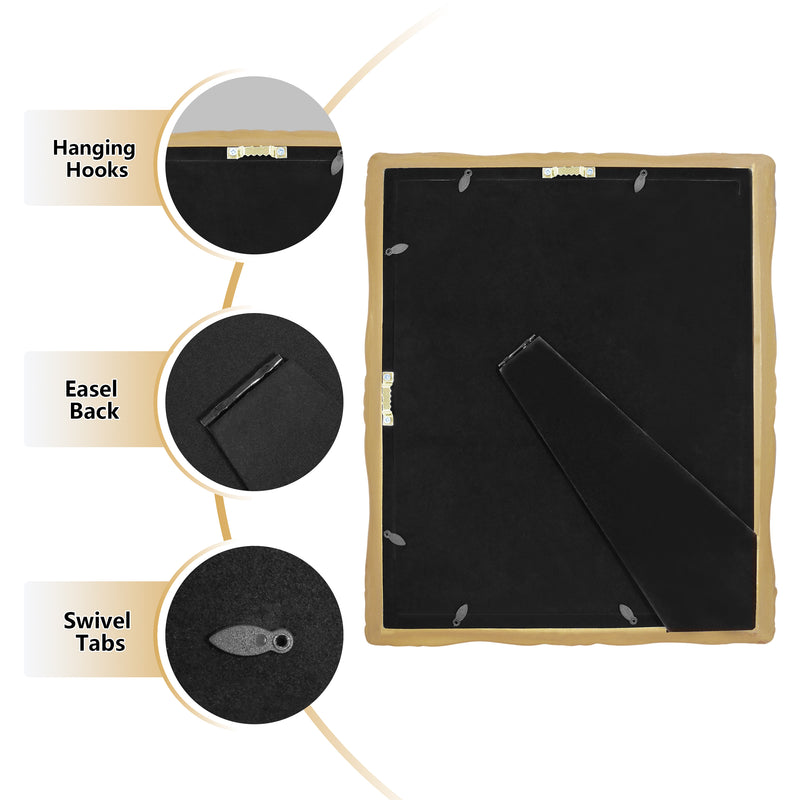 Vintage Picture Frame 11x14 Matted to 8x10 for Wall and Tabletop Display, Hand-Painted Brushed Gold Finish