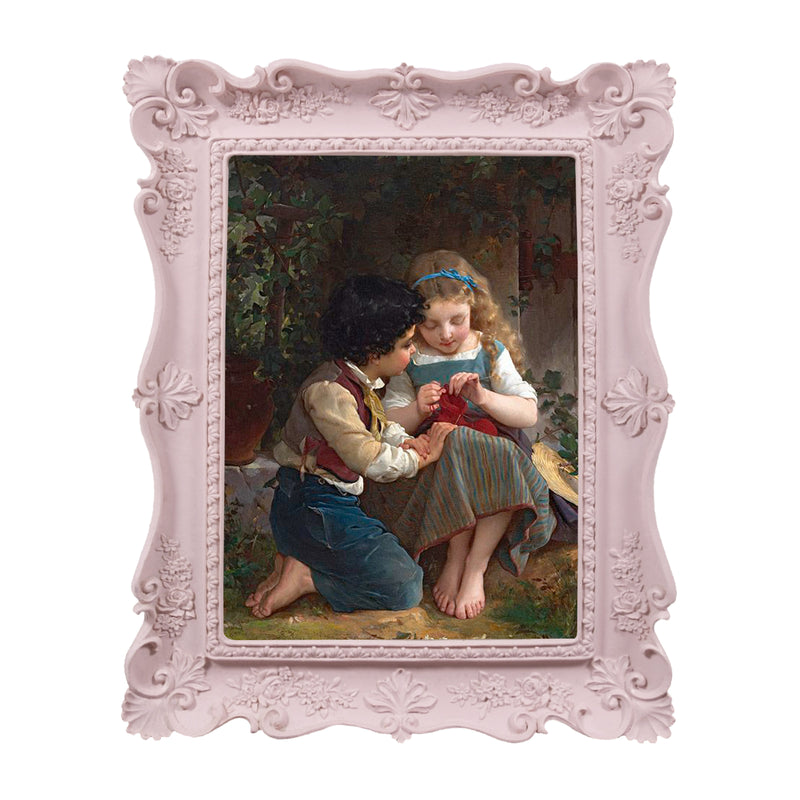 4x6 / 5x7 Victorian pink ornate vintage picture frame with antique floral detail for wall and tabletop display
