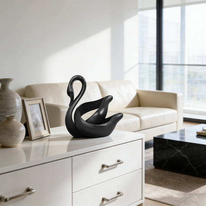Modern Abstract Swan Statue, 8" Tall Elegant Decorative Sculpture, Gifts for Housewarming Birthday Wedding Anniversary