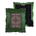 Green decorative frame with intricate design, shown with dimensions on a white background.