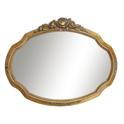 Gold 17'' x 13.5'' — Vintage Gold Oval Wall Mirror with Rose Floral Carvings