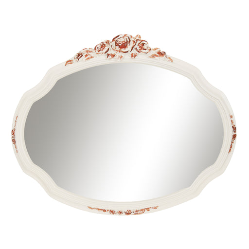 White 17'' x 13.5'' — Decorative Oval Wall Mirror with Rose Floral Carvings