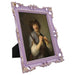 Decorative purple frame with a portrait of a man holding a sword on a white background