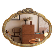 Gold 17'' x 13.5'' — Vintage Gold Oval Wall Mirror with Rose Floral Carvings