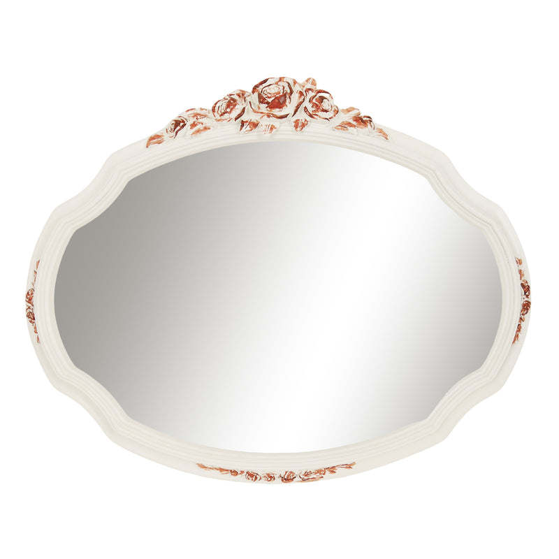 Decorative Mirrors with Rose Floral Carvings for Wall, Shabby Chic White Vanity Mirror for Bedroom Living Room Wedding Décor