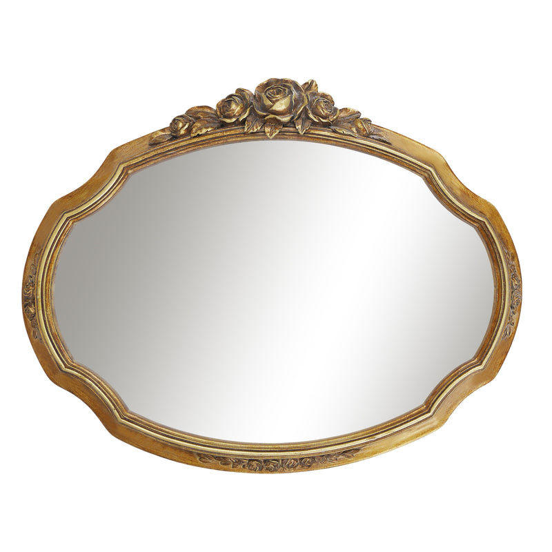 Vintage Gold Mirrors with Rose Floral Carvings for Wall, Decorative Vanity Mirror for Bedroom Living Room Wedding Décor