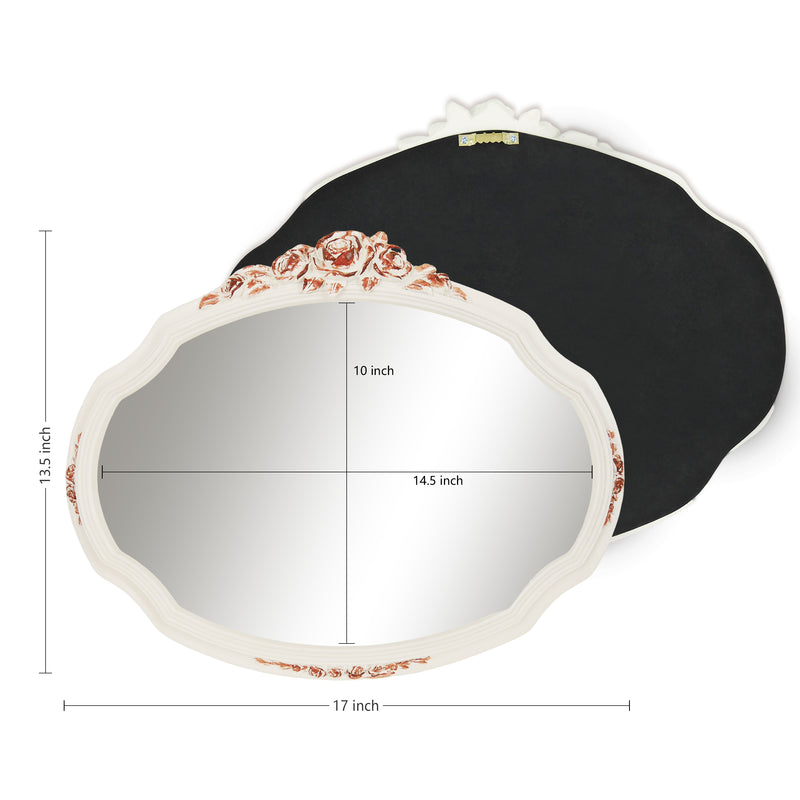 Decorative Mirrors with Rose Floral Carvings for Wall, Shabby Chic White Vanity Mirror for Bedroom Living Room Wedding Décor