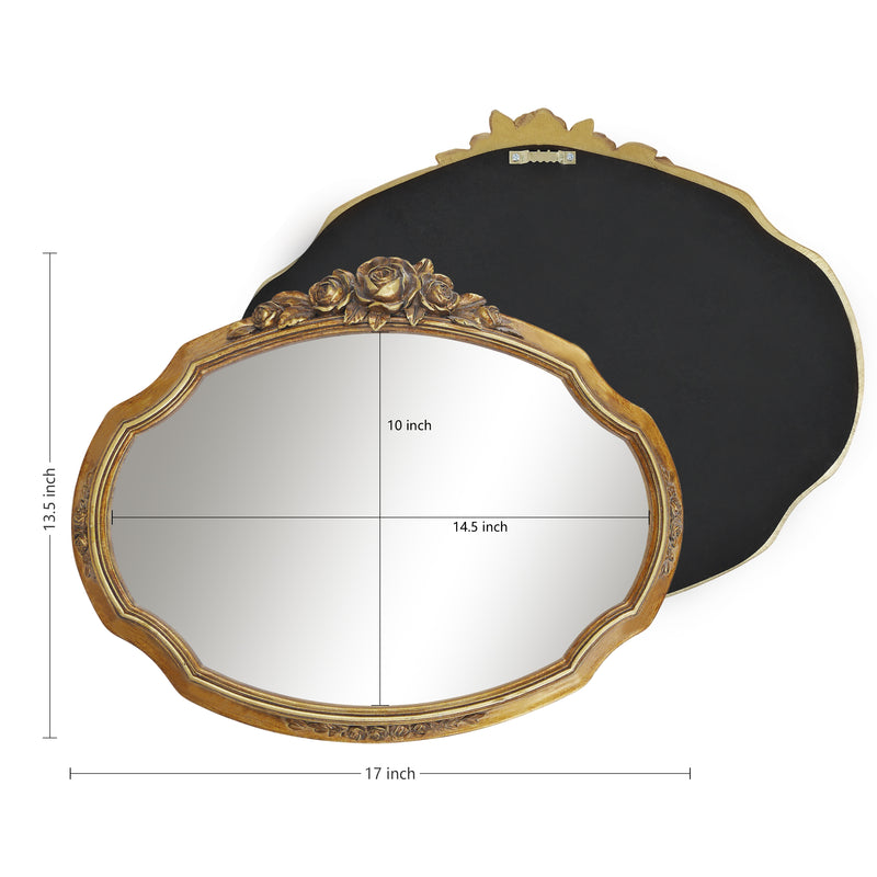 Vintage Gold Mirrors with Rose Floral Carvings for Wall, Decorative Vanity Mirror for Bedroom Living Room Wedding Décor