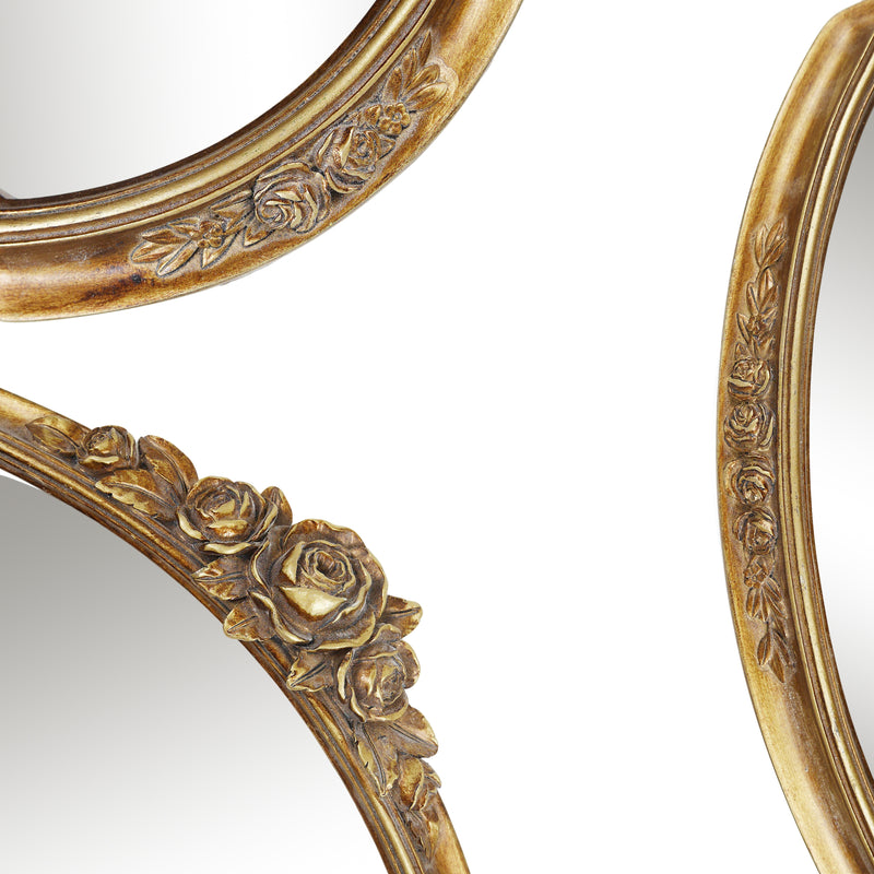Vintage Gold Mirrors with Rose Floral Carvings for Wall, Decorative Vanity Mirror for Bedroom Living Room Wedding Décor