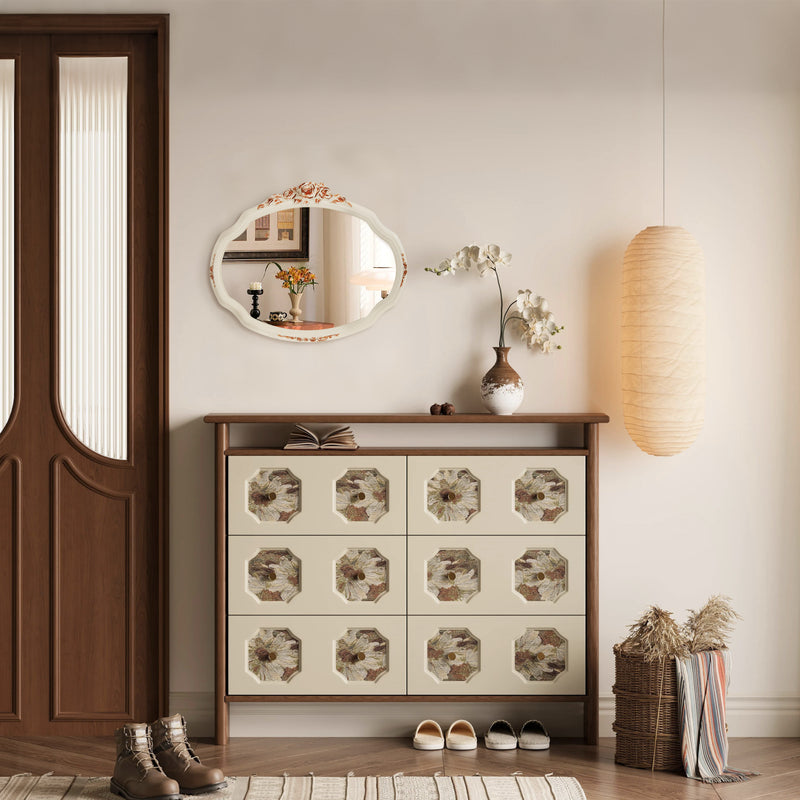 Decorative Mirrors with Rose Floral Carvings for Wall, Shabby Chic White Vanity Mirror for Bedroom Living Room Wedding Décor