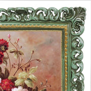Green 4x6 / 5x7 vintage picture frame with scalloped border and floral design for wall and tabletop display, hand-painted