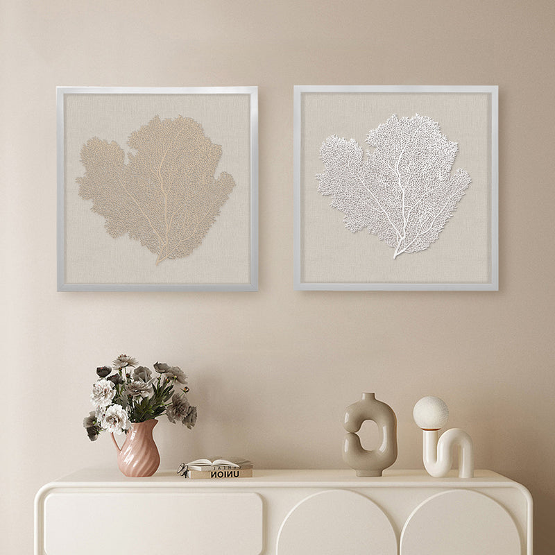 2 PCS Framed Wall Art Sea Fan Coral Beach Home Decor Shadow Box with Linen Backing