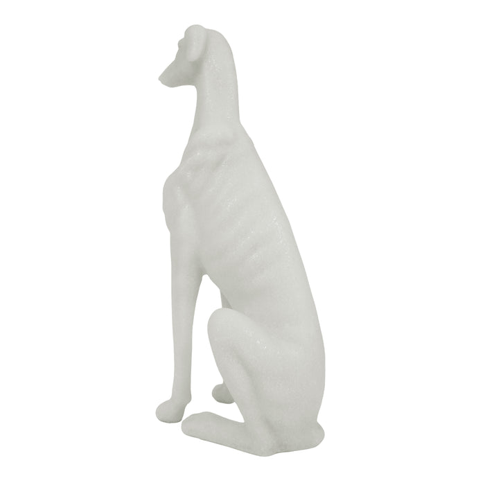 White marble dog sculpture on a white background.