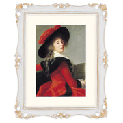 An 11x14-inch picture frame with a mat for an 8x10-inch photo, featuring sculpted edges and decorative accents in a hand-painted antique style finish.