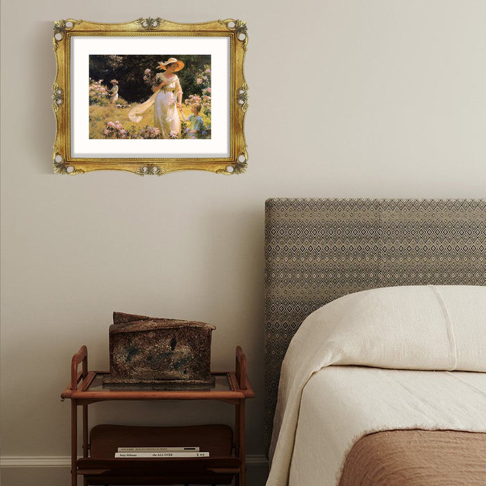 An 11x14-inch picture frame with a mat for an 8x10-inch photo, featuring sculpted edges and decorative accents in a hand-painted antique style finish.