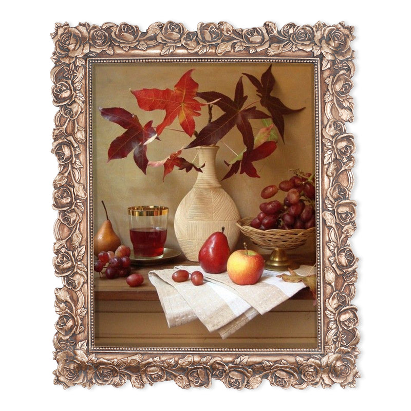 8x10 Picture Frame with Rose Flower and Buds Carvings, Vintage Home Decor